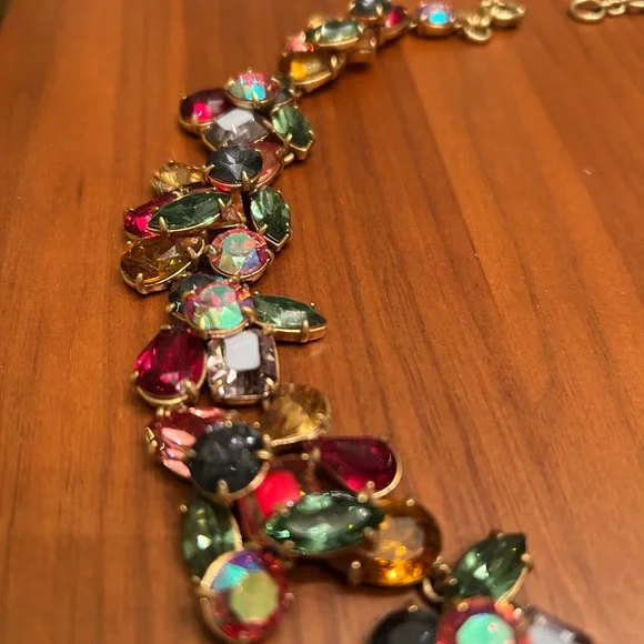 J Crew crystal jewel cluster necklace multi color 7” diameter - Picture 4 of 7